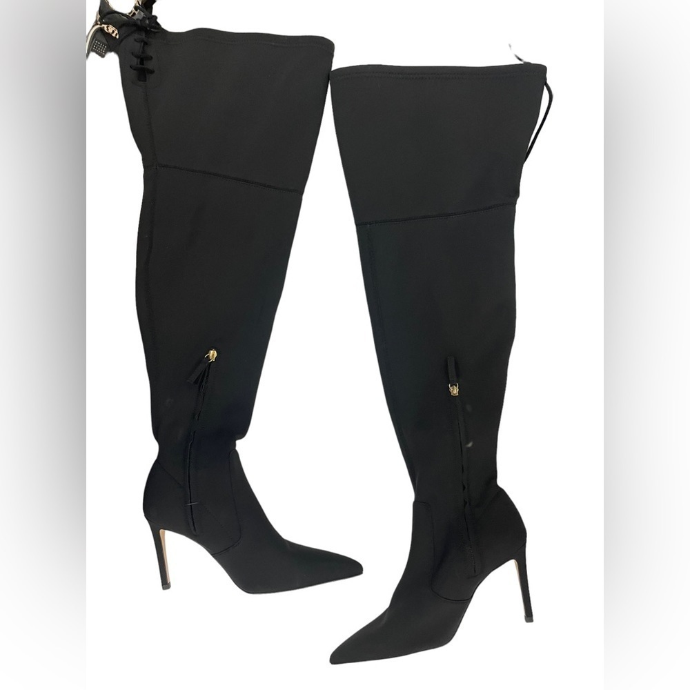 Good American black over the knee boots size 6 pointed toe heeled